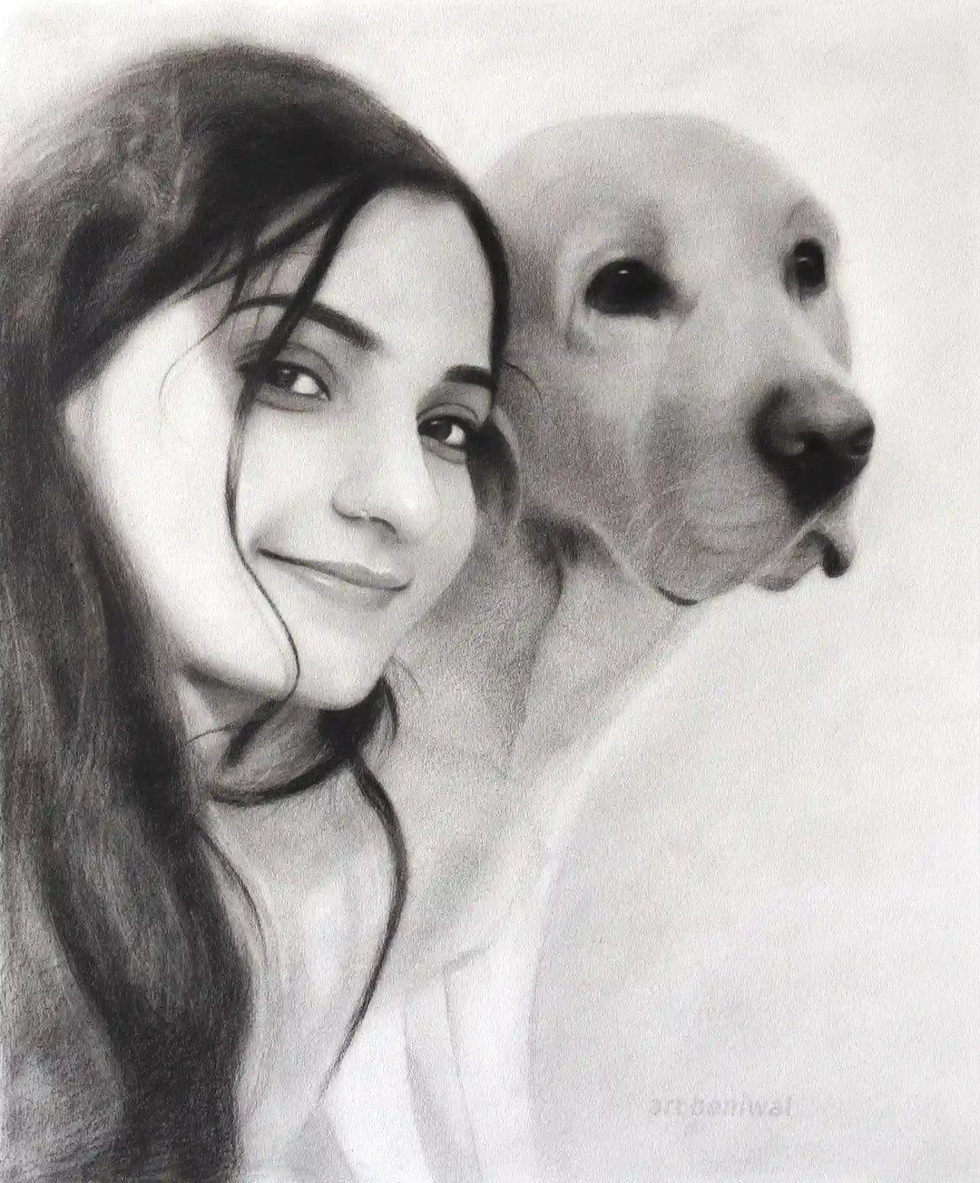 #1080 Dog With owner Pencil Portrait