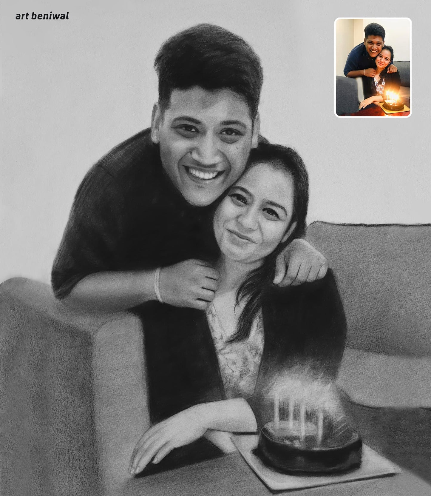 Handmade Couple Sketch | Perfect Engagement Gift for Couples | Order Online