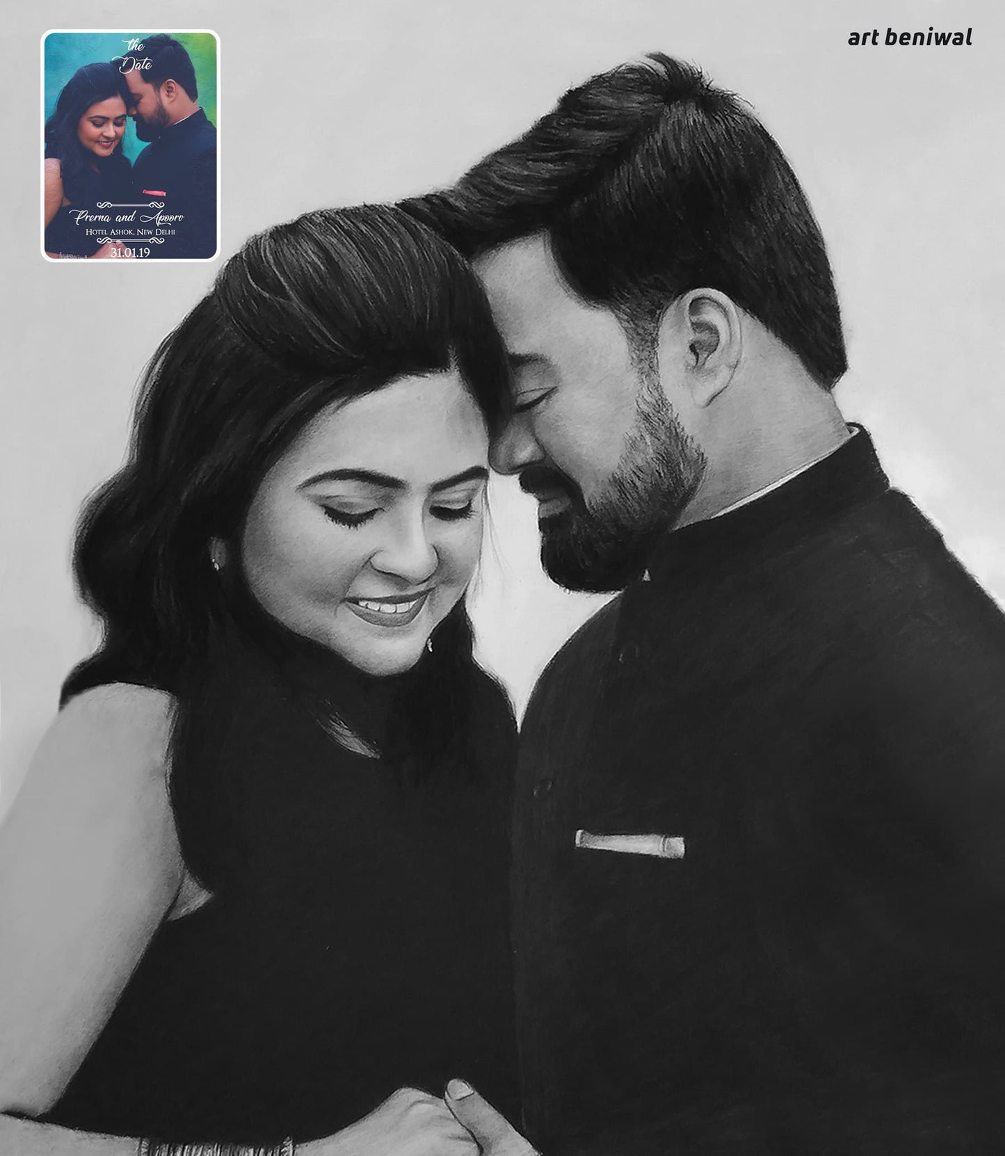 Handmade Couple Sketch | Perfect Engagement Gift for Couples | Order Online