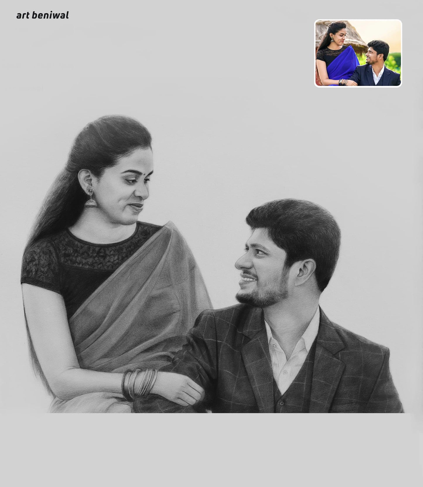 Handmade Couple Sketch | Perfect Engagement Gift for Couples | Order Online