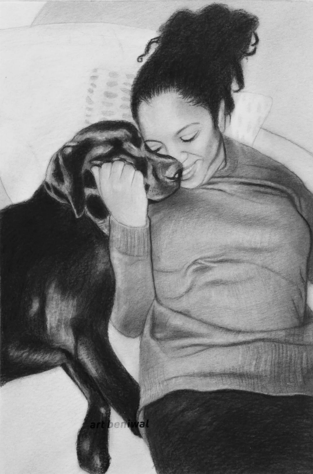 #1025C Pet With Owner Pencil Portrait