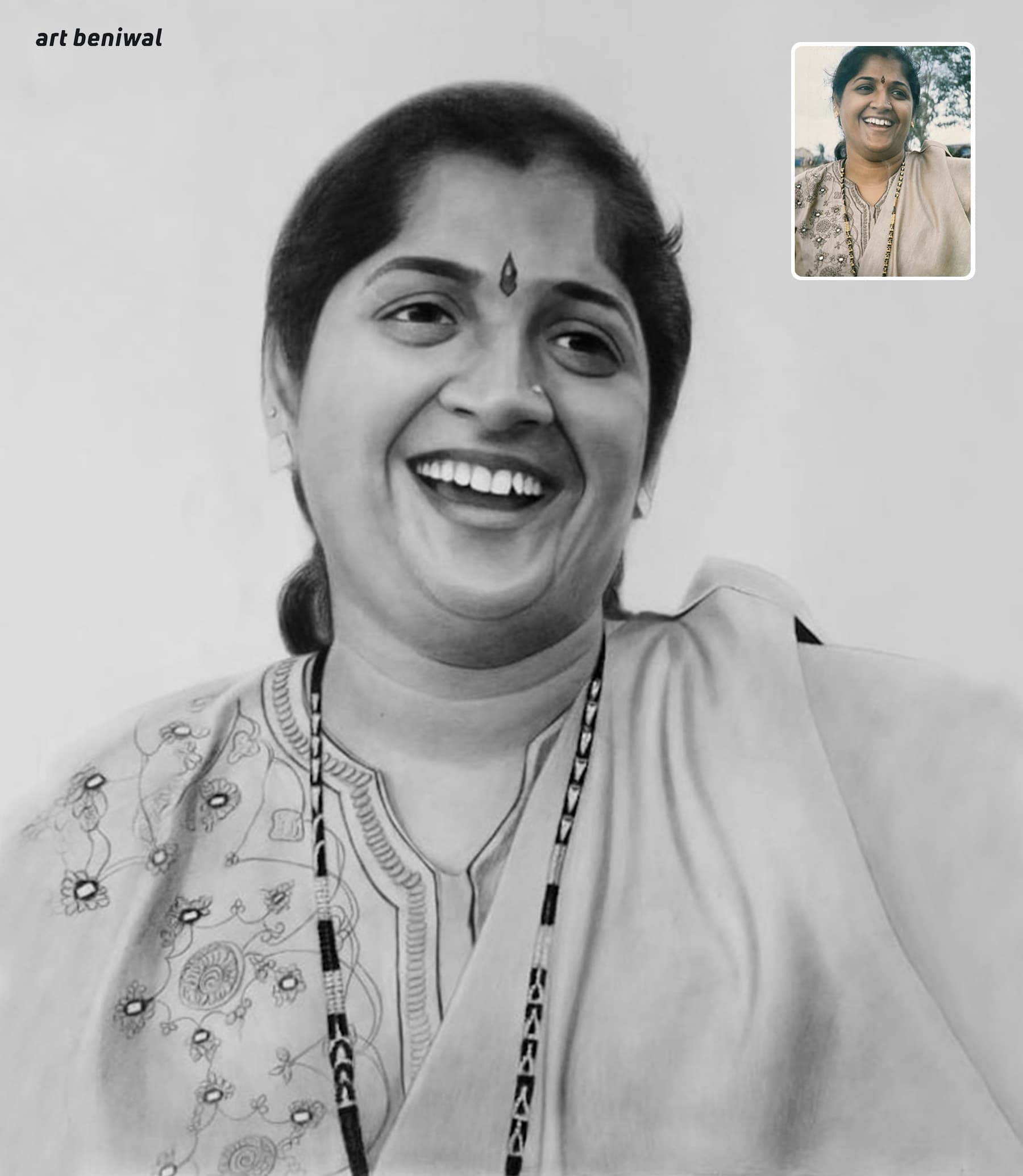 Pencil Sketch Portrait Gift for Wife