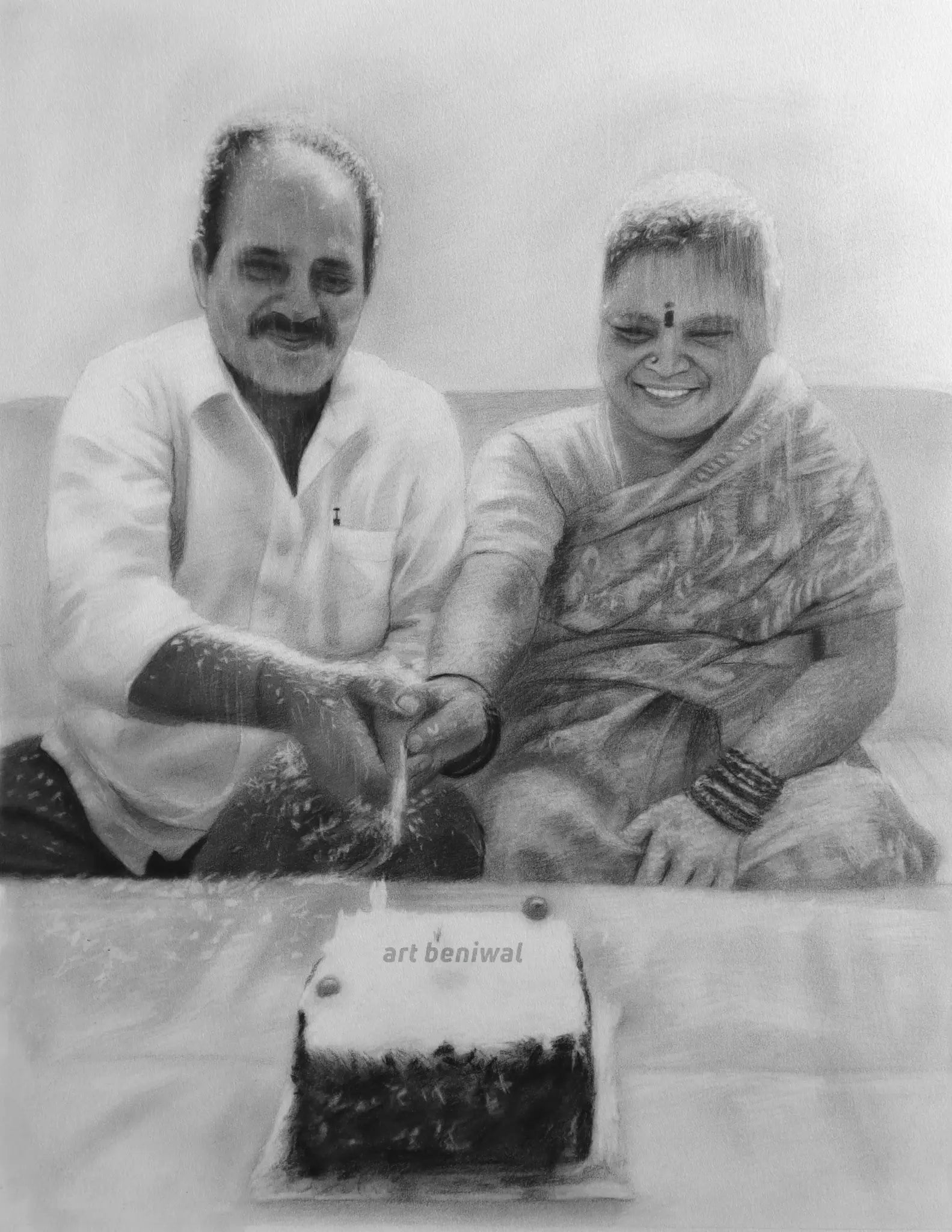 W1076 Couple Pencil Portrait