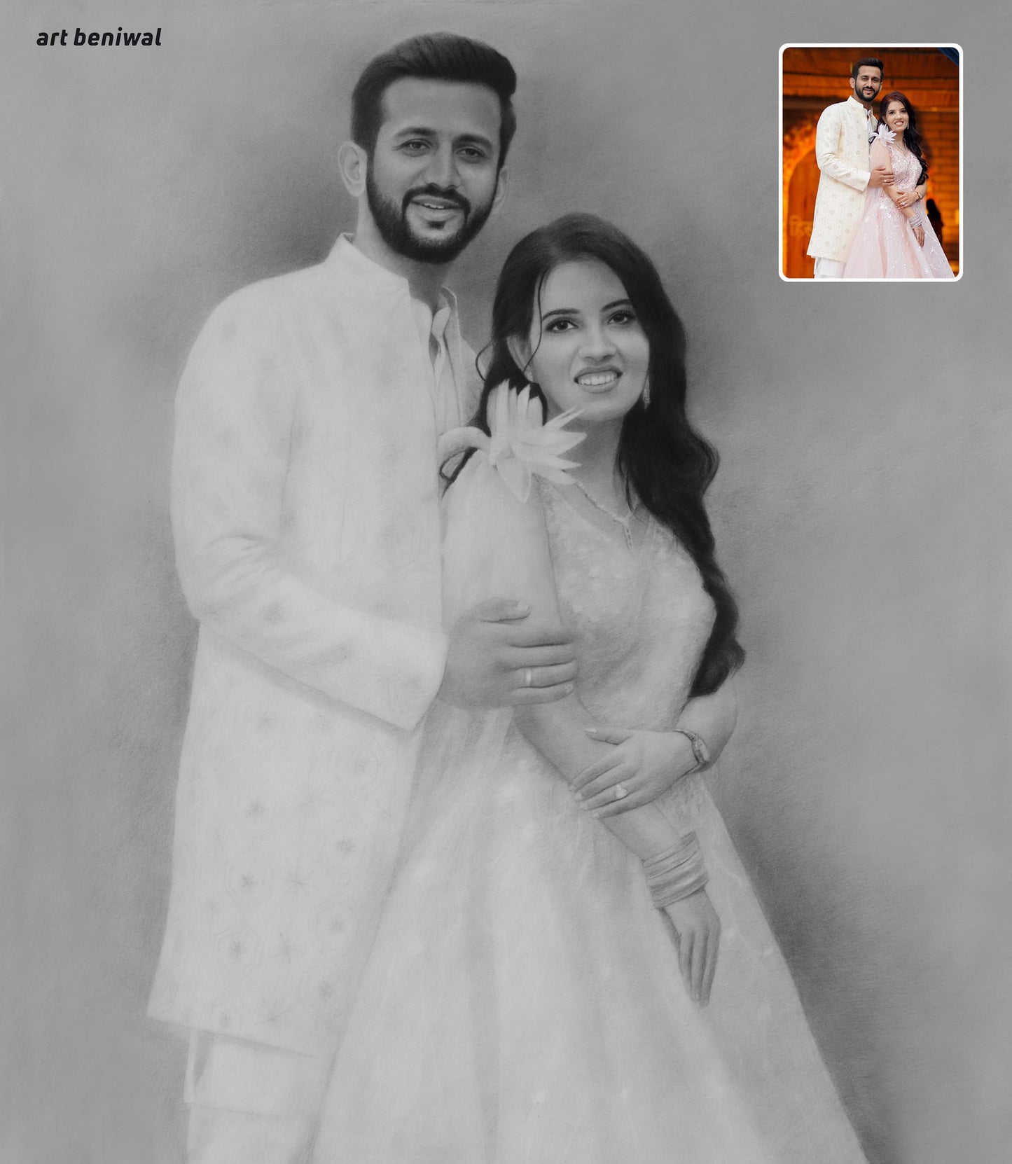 Anniversary Gift: Custom Wedding Sketch from Photo (Handmade)