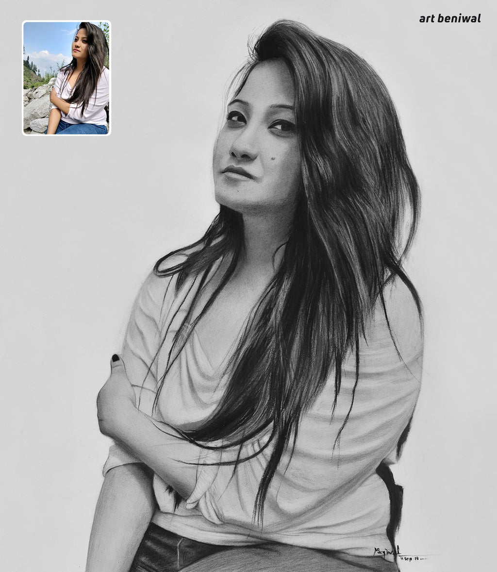 Pencil Sketch Portrait Gift for Wife