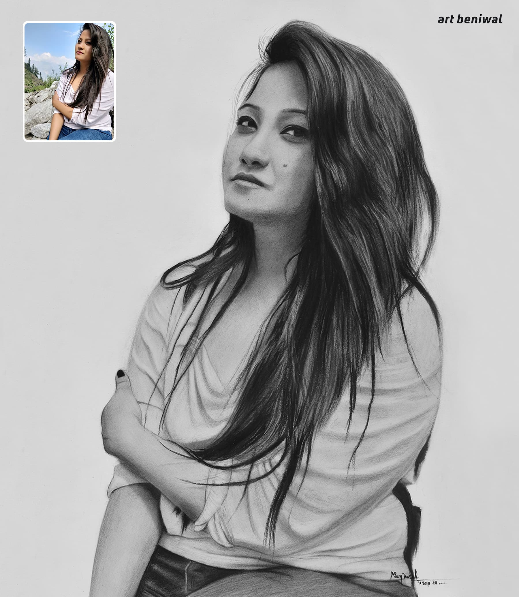 Personalized Pencil Sketch Portrait – Best Birthday Gift for Girlfriend/Wife