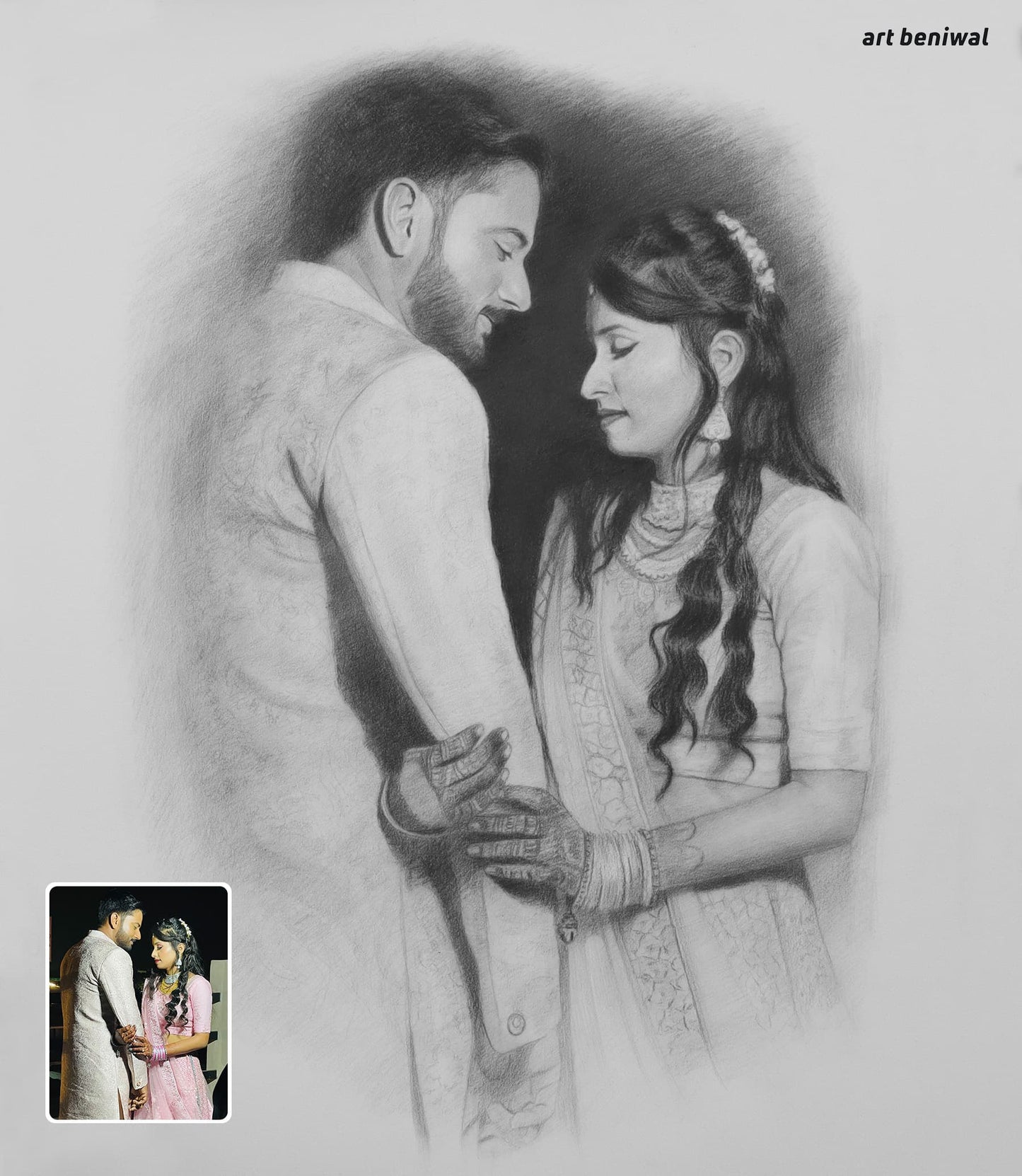 Anniversary Gift: Custom Wedding Sketch from Photo (Handmade)