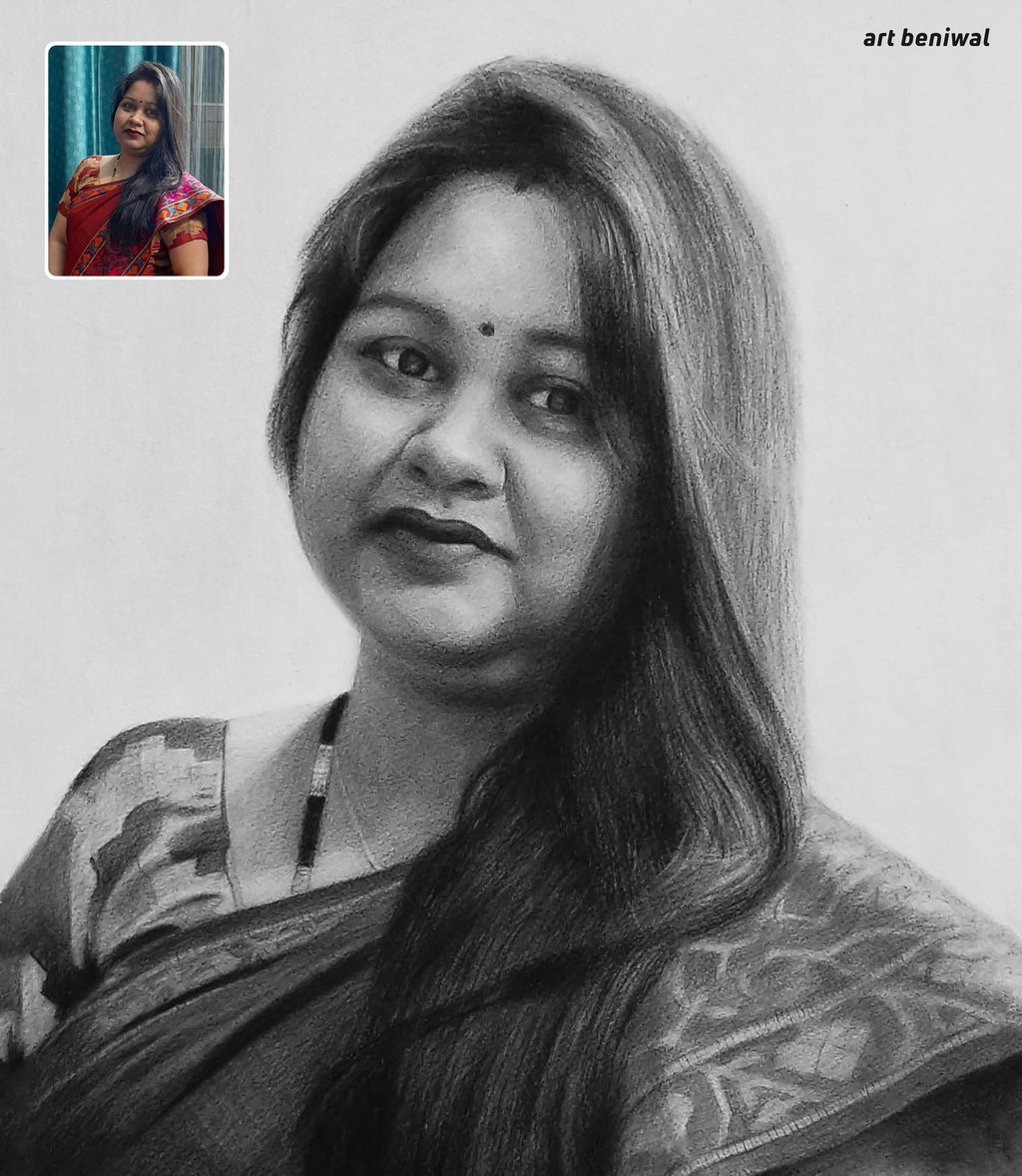 Pencil Sketch Portrait Gift for Wife