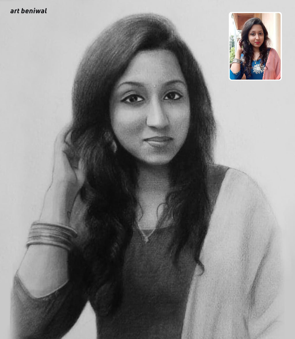 Personalized Pencil Sketch Portrait – Best Birthday Gift for Girlfriend/Wife