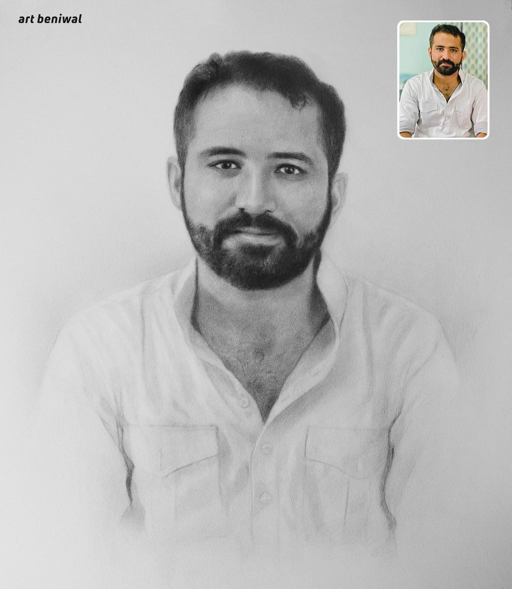 Pencil Sketch Portrait Gift for Husband